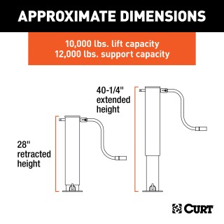 CURT Heavy-Duty Direct Weld Trailer Jack with Side-Wind Handle CURT direct weld trailer jack with side-wind handle for heavy-duty use, supports up to 12,000 lbs.