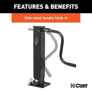 CURT Heavy-Duty Direct Weld Trailer Jack with Side-Wind Handle CURT direct weld trailer jack with side-wind handle for heavy-duty use, supports up to 12,000 lbs.
