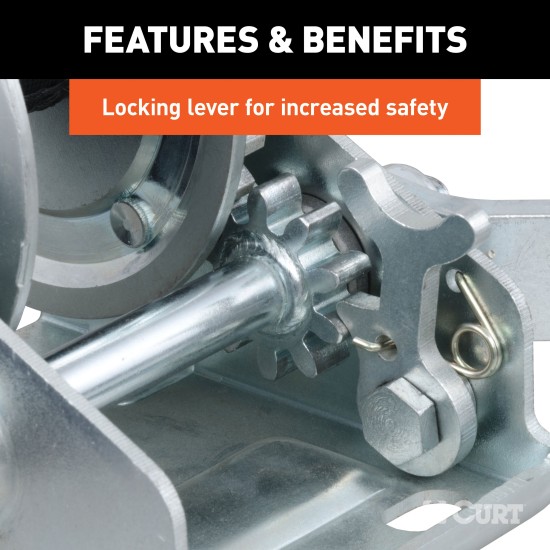 CURT hand winch with clear zinc finish, designed for boat trailers, featuring strong steel construction and 900 lbs capacity.