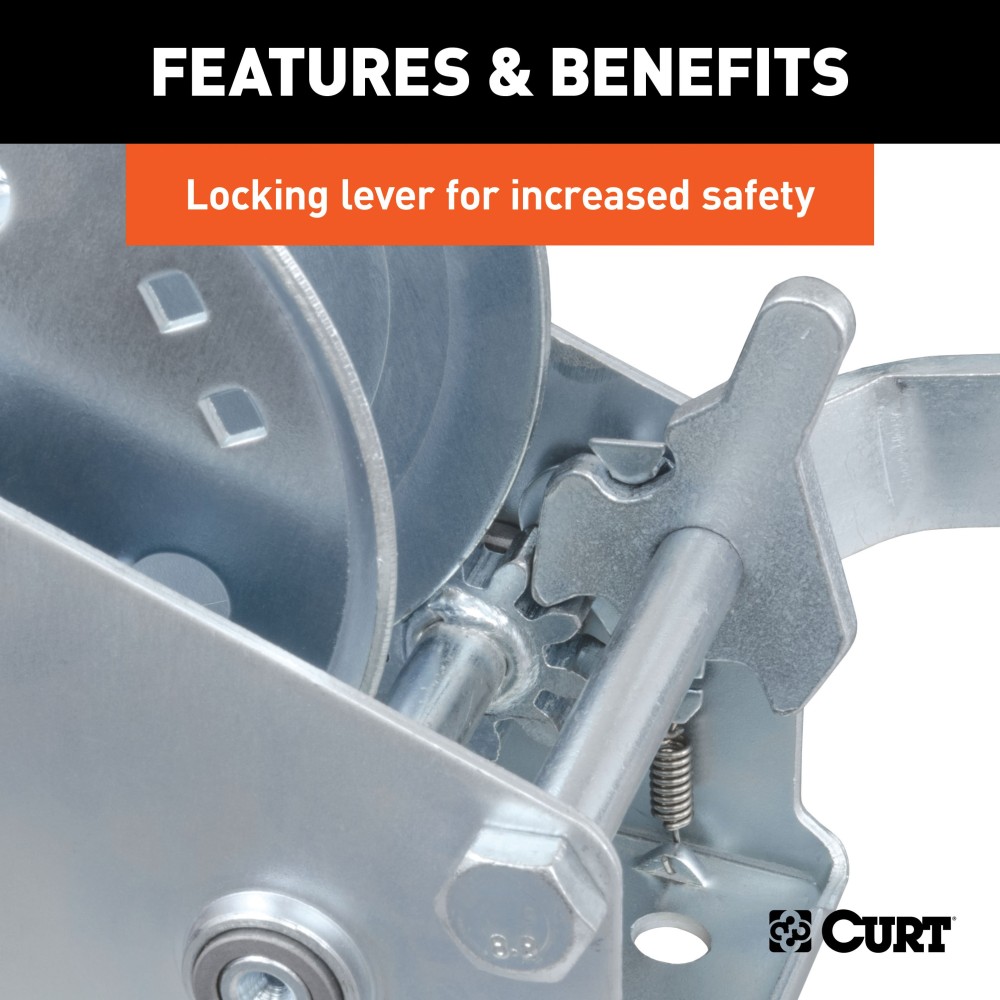 CURT hand winch designed for boat trailers with high-strength construction and 1,200 lbs capacity