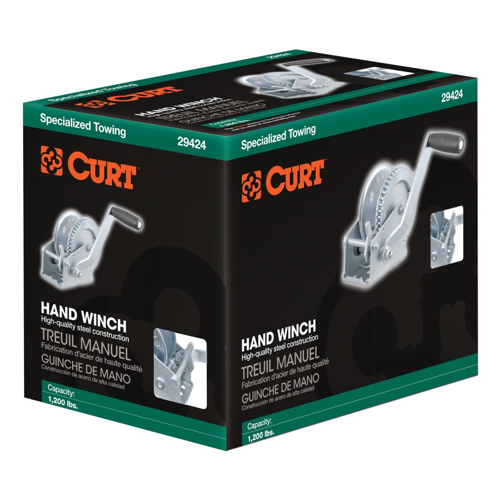CURT hand winch designed for boat trailers with high-strength construction and 1,200 lbs capacity