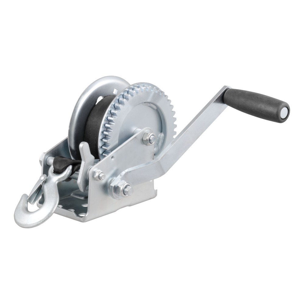 CURT hand winch with 1,400 lbs capacity and gear ratio 4.2:1, used for boat trailers and hoisting applications.