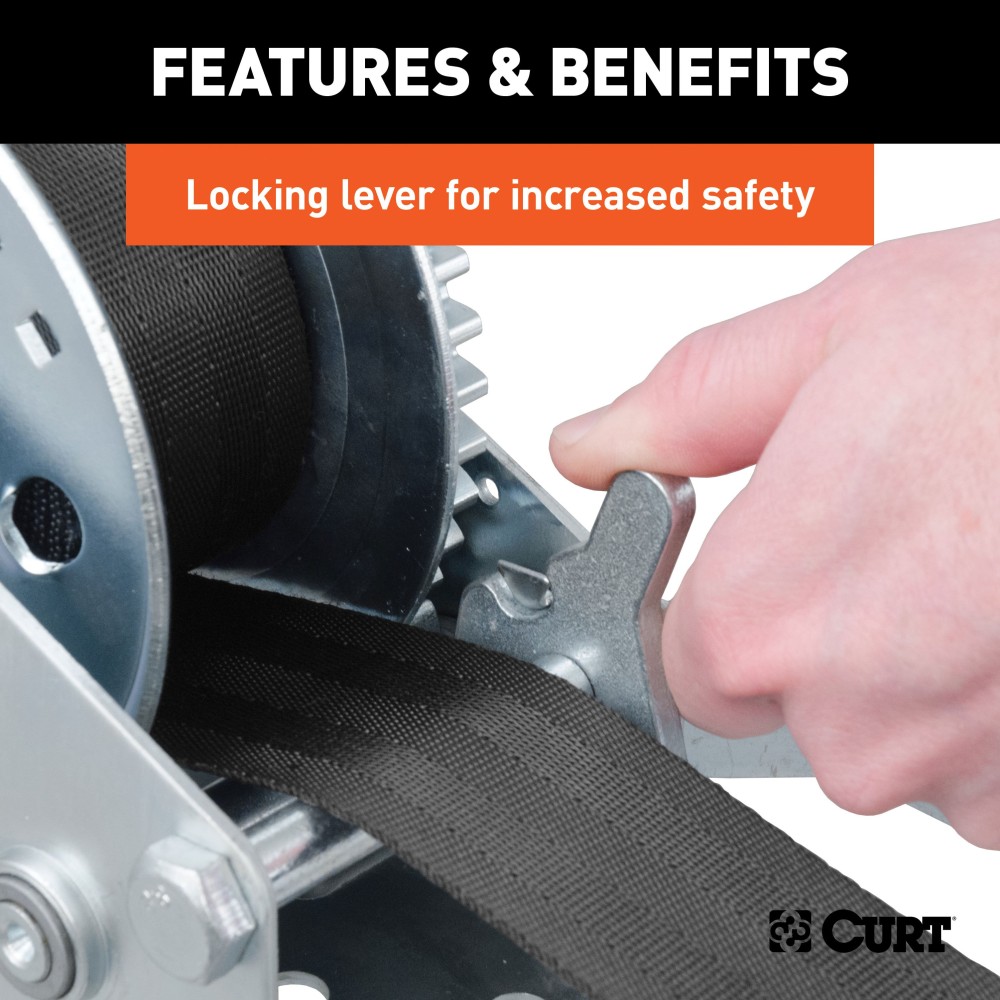 CURT hand winch with 1,400 lbs capacity and gear ratio 4.2:1, used for boat trailers and hoisting applications.