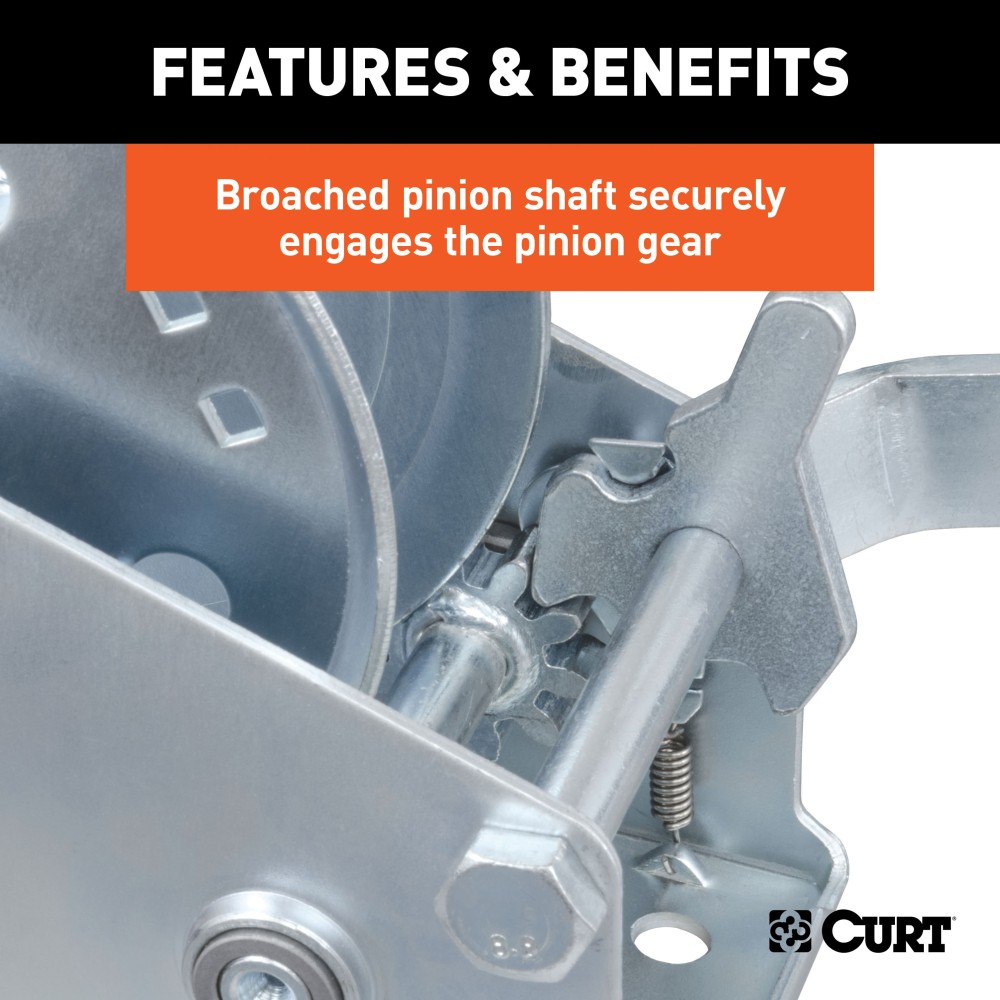 CURT hand winch with 1,400 lbs capacity and gear ratio 4.2:1, used for boat trailers and hoisting applications.