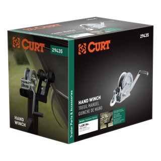 CURT hand winch with 1,400 lbs capacity and gear ratio 4.2:1, used for boat trailers and hoisting applications.