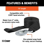 CURT 2-inch No-Stretch Nylon Winch Strap with Zinc Hook CURT winch strap with a zinc-plated snap hook, 15 feet long