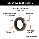 Lippert Grease Seals for 12,000 to 16,000 lb Axle Capacities Lippert grease seals with 3.125 inch inner diameter and 4.5 inch outer diameter