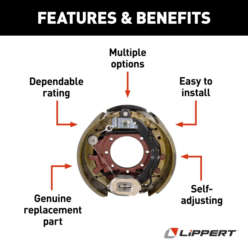 Lippert Replacement Electric Brake Assembly for 12000 lb Axles Genuine Lippert replacement electric brake assembly for right-hand trailer