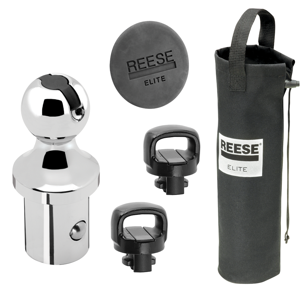 REESE Pop-In Gooseneck Ball for RAM OEM Kits - 30,000 lbs REESE Pop-In Gooseneck Ball with safety chain holders and 30000 lbs capacity