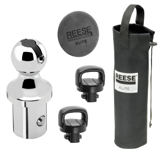 REESE Pop-In Gooseneck Ball for RAM OEM Kits - 30,000 lbs REESE Pop-In Gooseneck Ball with safety chain holders and 30000 lbs capacity