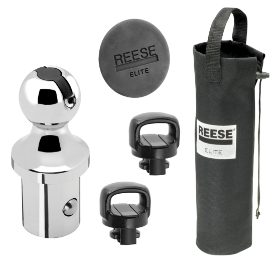 REESE Pop-In Gooseneck Ball for RAM OEM Kits - 30,000 lbs REESE Pop-In Gooseneck Ball with safety chain holders and 30000 lbs capacity