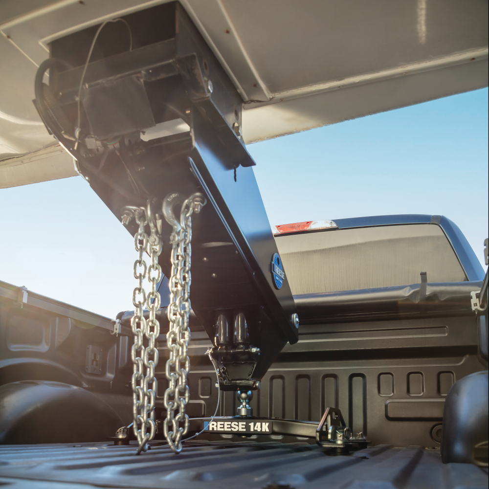 REESE 14K Max Duty Gooseneck Hitch installed on a half ton truck