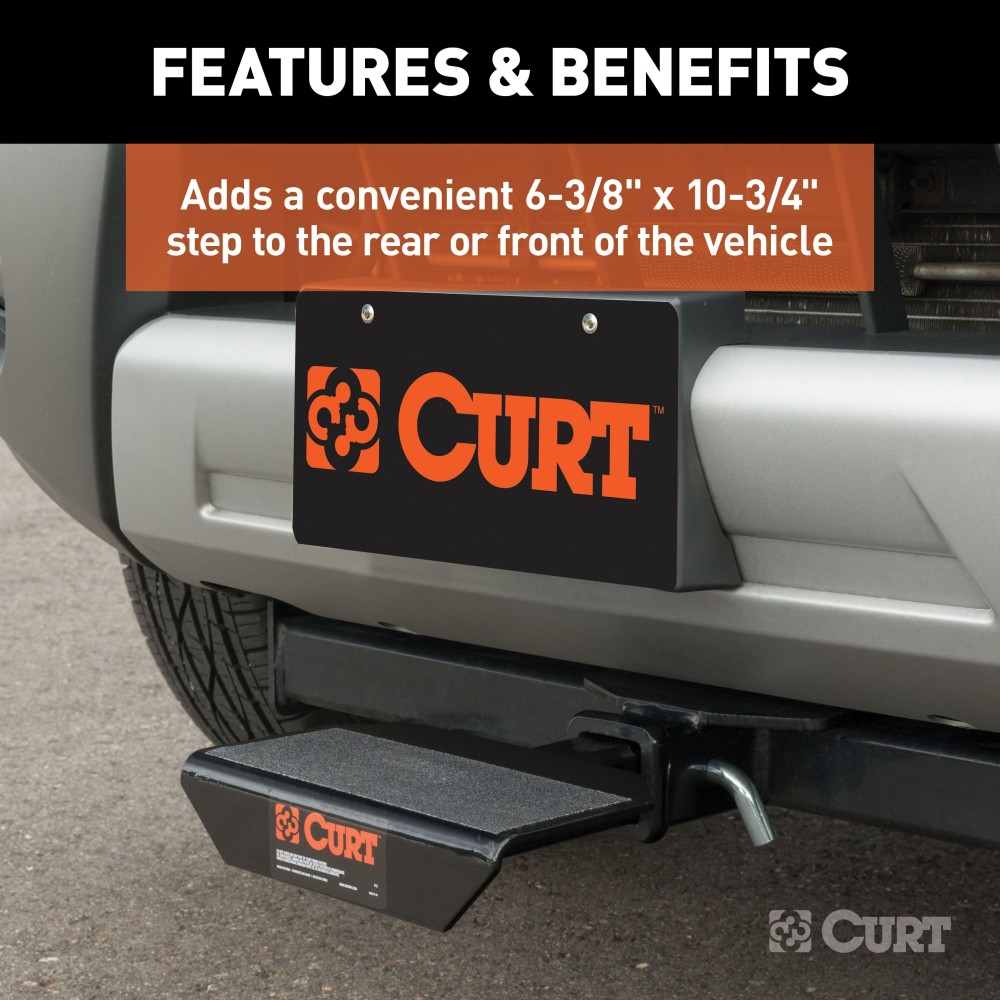CURT Hitch-Mounted Step Pad for 2-Inch Receiver CURT hitch-mounted step pad providing safe access with anti-skid surface