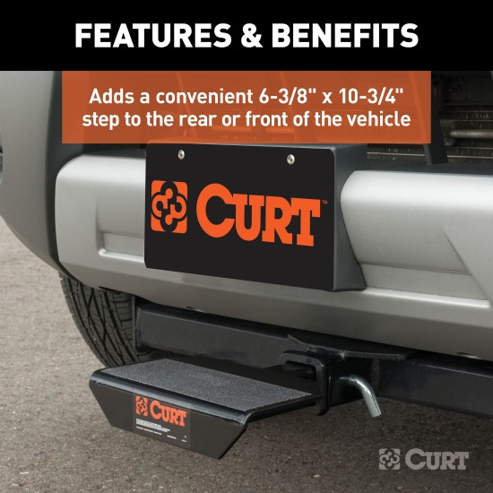 CURT Hitch-Mounted Step Pad for 2-Inch Receiver CURT hitch-mounted step pad providing safe access with anti-skid surface