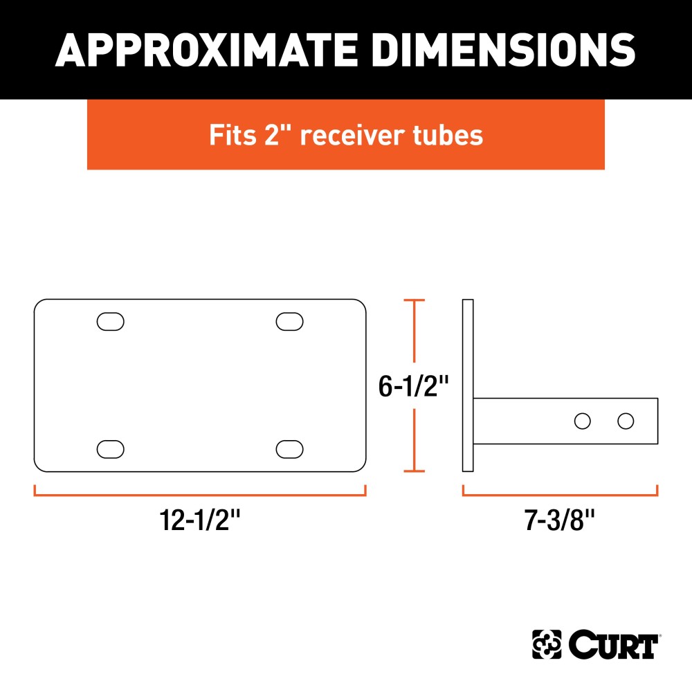 CURT Front Mount Hitch-Mounted License Plate Holder CURT hitch-mounted license plate holder for 2x2 receiver