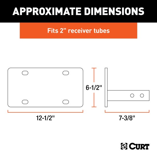 CURT Front Mount Hitch-Mounted License Plate Holder CURT hitch-mounted license plate holder for 2x2 receiver