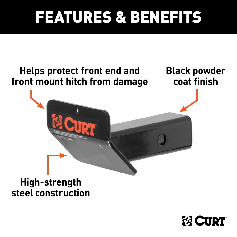 CURT Front Mount Skid Shield for Ultimate Vehicle Protection CURT skid shield mounted on front trailer hitch for vehicle protection