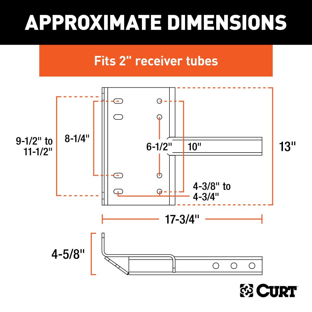 CURT Winch Mount for 2x2 Receiver with Protective Skid Shield A robust CURT winch mount fitting a 2x2 hitch receiver with skid shield protection.