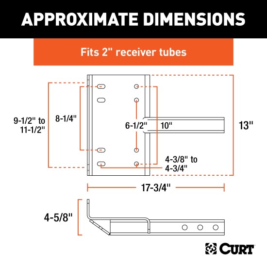 CURT Winch Mount for 2x2 Receiver with Protective Skid Shield A robust CURT winch mount fitting a 2x2 hitch receiver with skid shield protection.