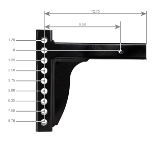 Weight Distribution Shank with 8.75" Drop and 9 Bolt Holes Weight distribution shank suitable for rise and drop applications, black powder coated.