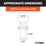 CURT 2-5/16 inch Trailer Ball for Heavy-Duty Towing Chrome Finish CURT 2-5/16 inch trailer ball with nickel-chrome finish for towing