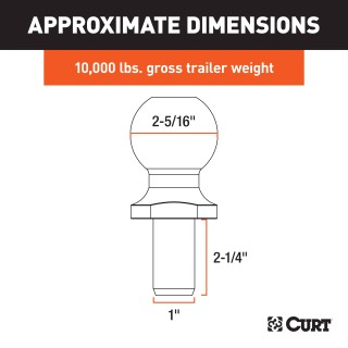 CURT 2-5/16 Inch Trailer Ball for Heavy-Duty Towing CURT 2-5/16" trailer ball, chrome finish, 10,000 lbs capacity, for heavy-duty towing.