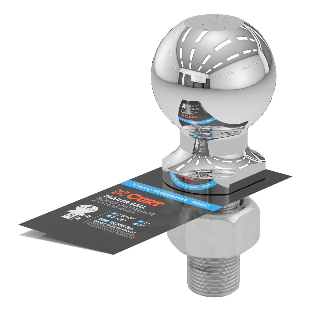 CURT 2-5/16 Inch Trailer Ball for Heavy-Duty Towing CURT 2-5/16" trailer ball, chrome finish, 10,000 lbs capacity, for heavy-duty towing.