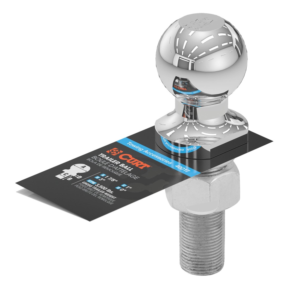 CURT 1-7/8 Inch Trailer Ball with Chrome Finish and Safety Features CURT 1-7/8" trailer ball featuring chrome finish and 3,500 lbs capacity for reliable towing.