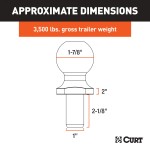 CURT 1-7/8 Inch Trailer Ball with 1 Inch Diameter Shank CURT 1-7/8 inch trailer ball, 1 inch shank, 3500 lbs capacity, chrome finish