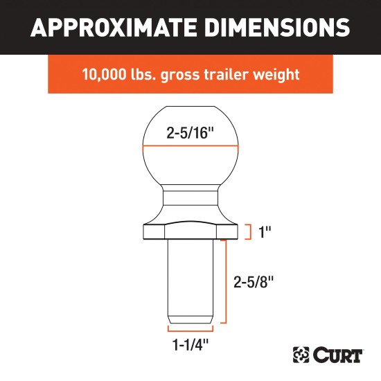CURT 2-5/16 Inch Trailer Ball for Heavy-Duty Towing CURT 2-5/16 inch trailer ball with chrome finish for 10,000 lbs towing capacity
