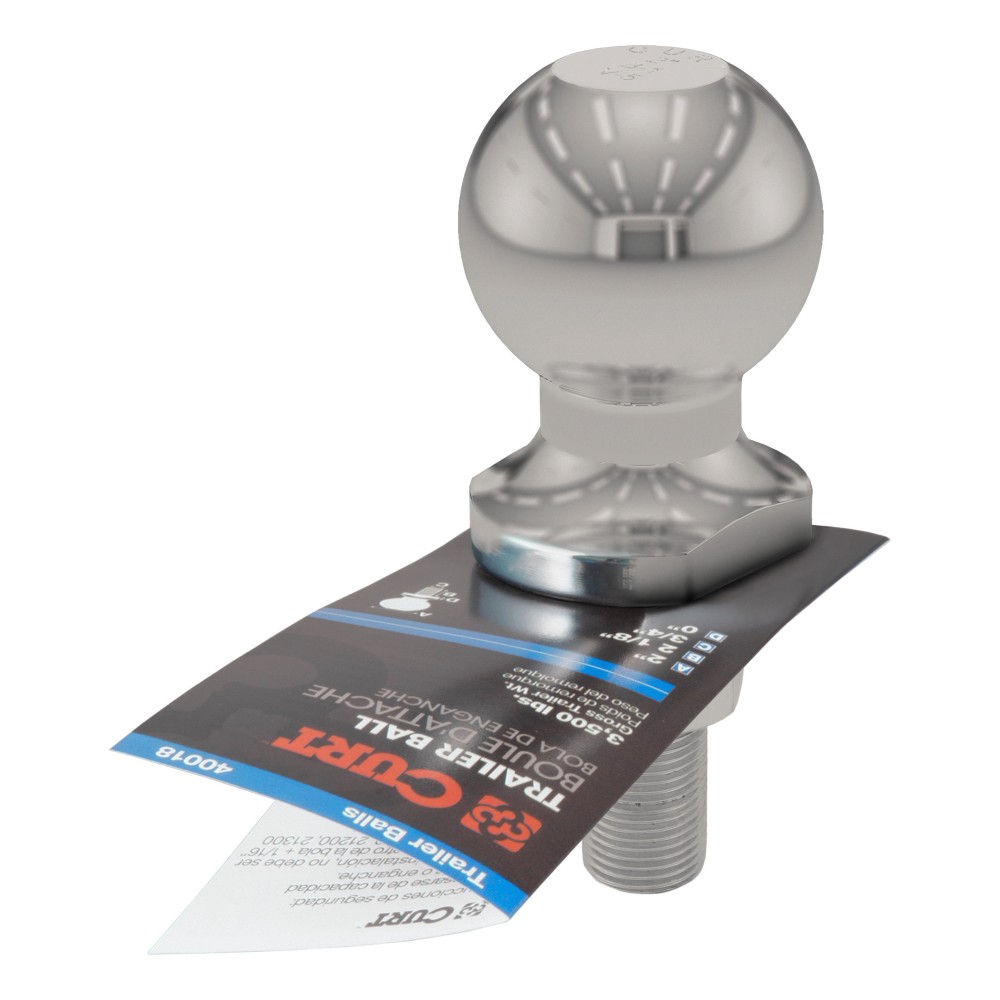 CURT 2 Inch Trailer Hitch Ball with 3,500 lbs Capacity CURT 2 inch trailer hitch ball, stainless steel, 3,500 lbs capacity, for towing various trailers