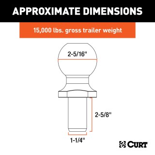 CURT 2-5/16 Inch Trailer Ball with Stainless Steel Construction CURT 2-5/16 inch trailer ball, 15000 lbs capacity, stainless steel construction