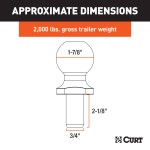 CURT 1-7/8 Inch Trailer Ball with Chrome Finish and Fine Threads CURT trailer ball, 1-7/8 inch size with chrome finish, high-strength steel for towing
