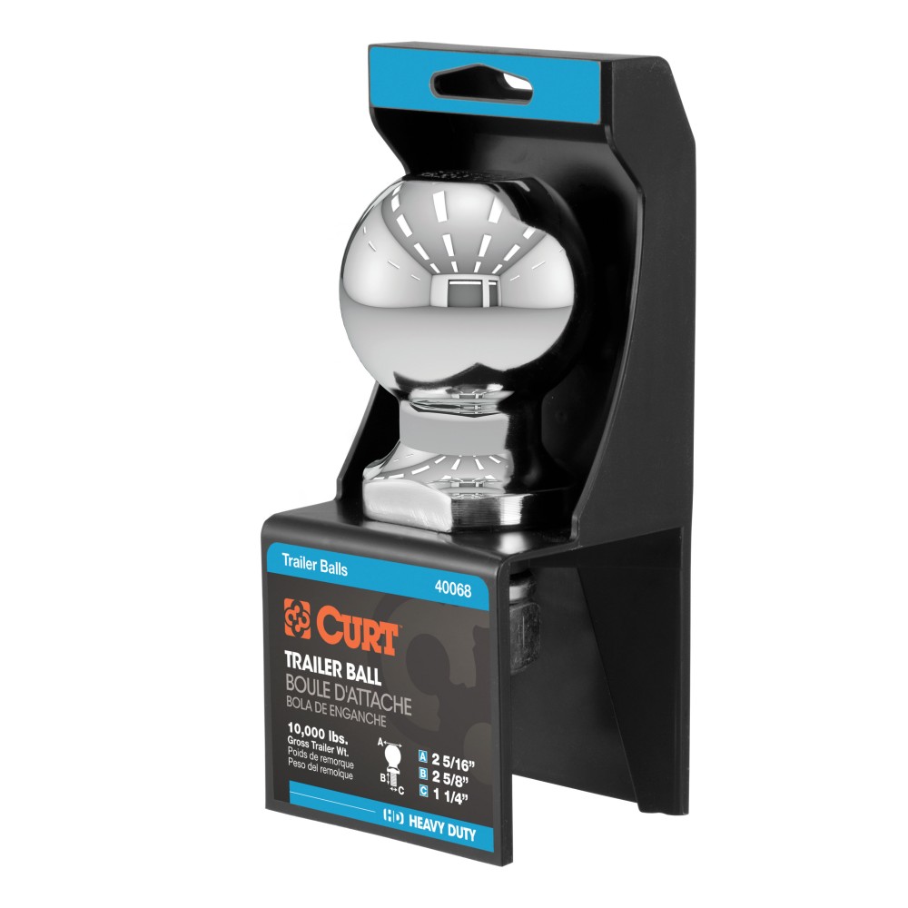 CURT 2-5/16 Inch Trailer Ball with Chrome Finish CURT trailer ball with 2-5/16 inch diameter, chrome finish, 10,000 lbs capacity