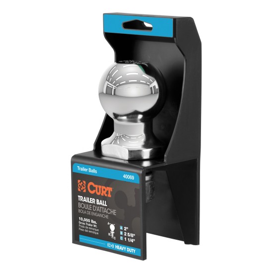 CURT 2 Inch Trailer Hitch Ball, 10,000 lbs Capacity, Chrome Finish CURT 2 inch trailer hitch ball with chrome finish and 10,000 lbs capacity for towing various trailers.