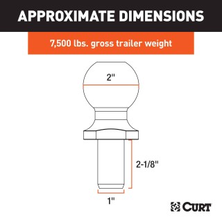 CURT 2-inch Trailer Ball with Chrome Finish for Safe Towing CURT 2-inch trailer ball, chrome finish, 7500 lbs GTW, Class 3 and 4 hitches