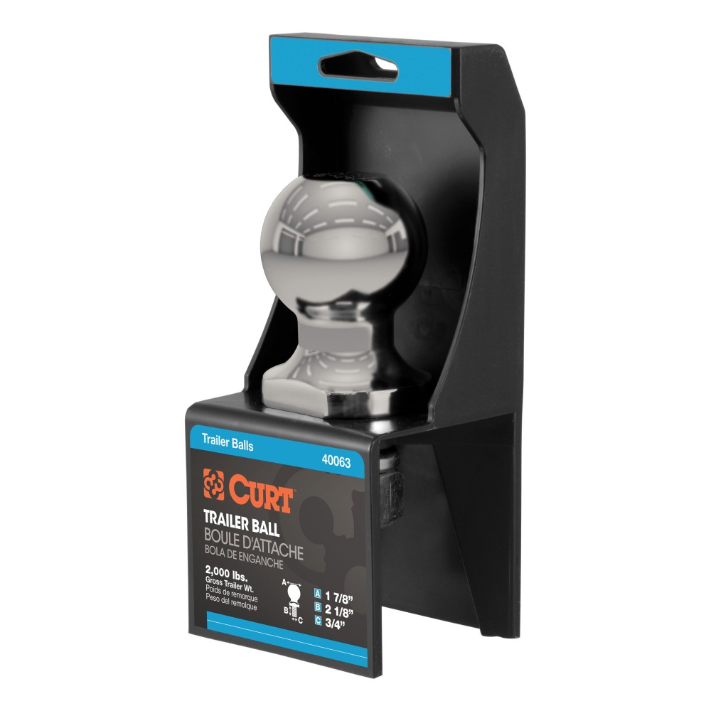 CURT 1-7/8 inch Trailer Ball with Stainless Steel Finish CURT 1-7/8 inch trailer ball with steel construction and fine threads