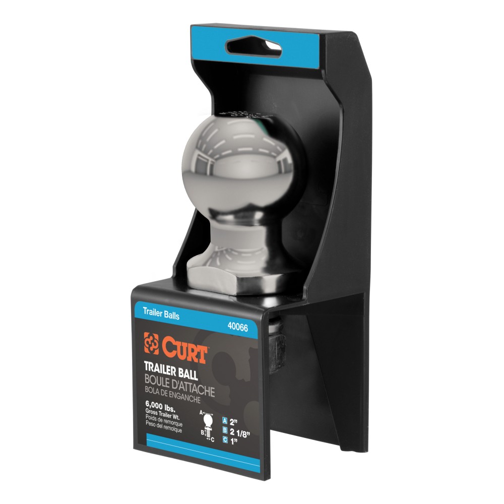 CURT 2 Inch Trailer Hitch Ball with 6000 lbs Capacity CURT 2 inch trailer hitch ball with stainless steel finish and 6000 lbs capacity