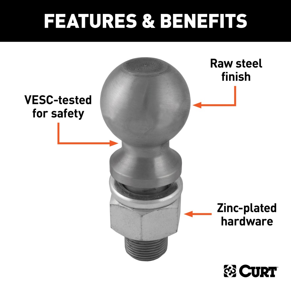 CURT 2-5/16 inch trailer ball with raw steel finish, suitable for heavy-duty towing