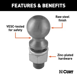 CURT 2-5/16 Inch Trailer Ball - Heavy-Duty Towing Equipment CURT 2-5/16 inch trailer ball with raw steel finish, suitable for heavy-duty towing