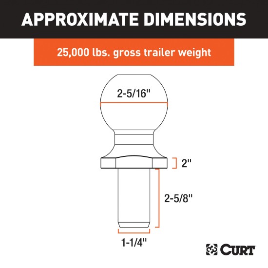 CURT 2-5/16 Inch Trailer Ball with 25,000 lbs Capacity for Towing CURT 2-5/16 inch trailer ball with 25,000 lbs capacity, for heavy-duty towing