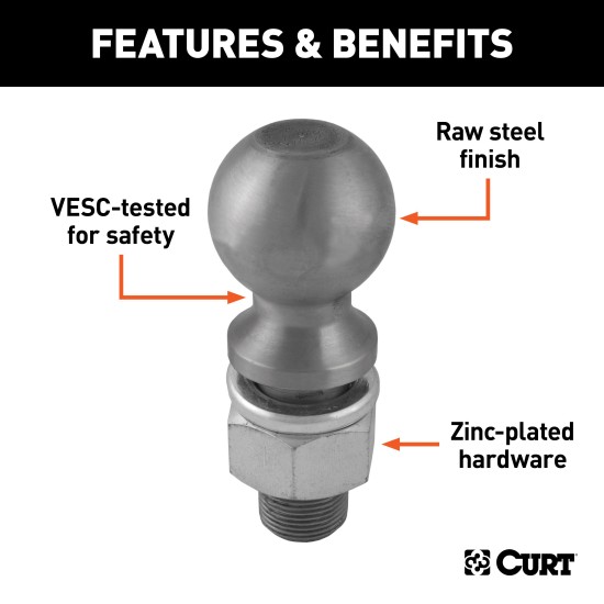 CURT 2-5/16 Inch Trailer Ball for Heavy-Duty Towing, 30,000 lbs CURT 2-5/16 inch trailer ball with 30,000 lbs capacity for towing heavy trailers