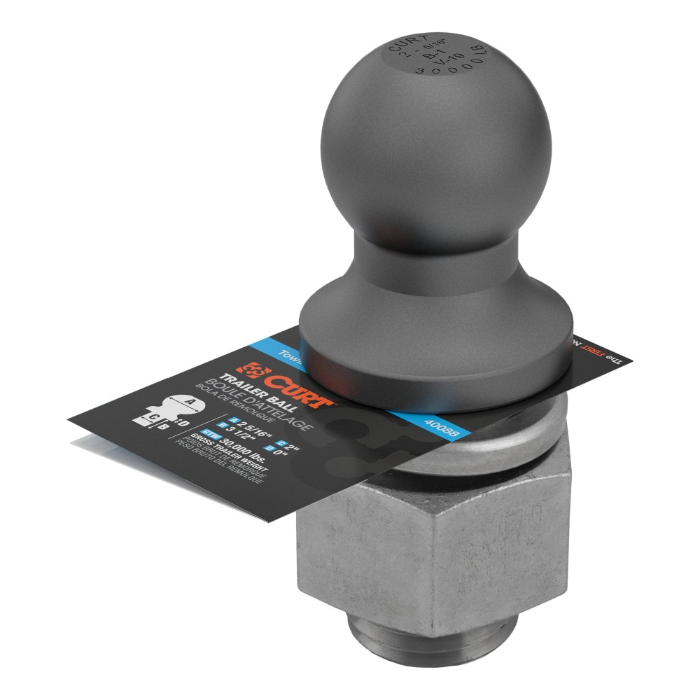 CURT 2-5/16 Inch Trailer Ball for Heavy-Duty Towing, 30,000 lbs CURT 2-5/16 inch trailer ball with 30,000 lbs capacity for towing heavy trailers