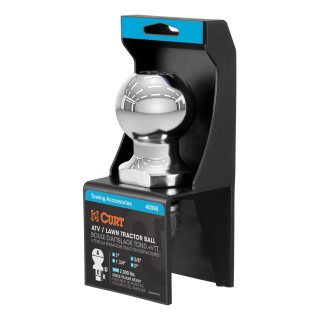 CURT ATV Tow Ball with Chrome Finish for 2 Inch Couplers CURT ATV tow ball on a lawn tractor, chrome finish, 2 inch trailer coupler.