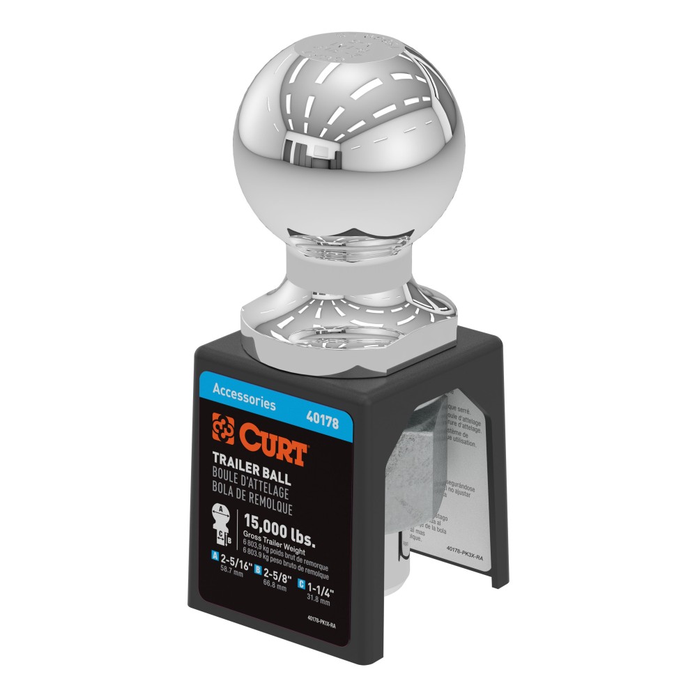 CURT chrome-finished 2-5/16-inch trailer ball for towing, rated for 15,000 lbs GTW.