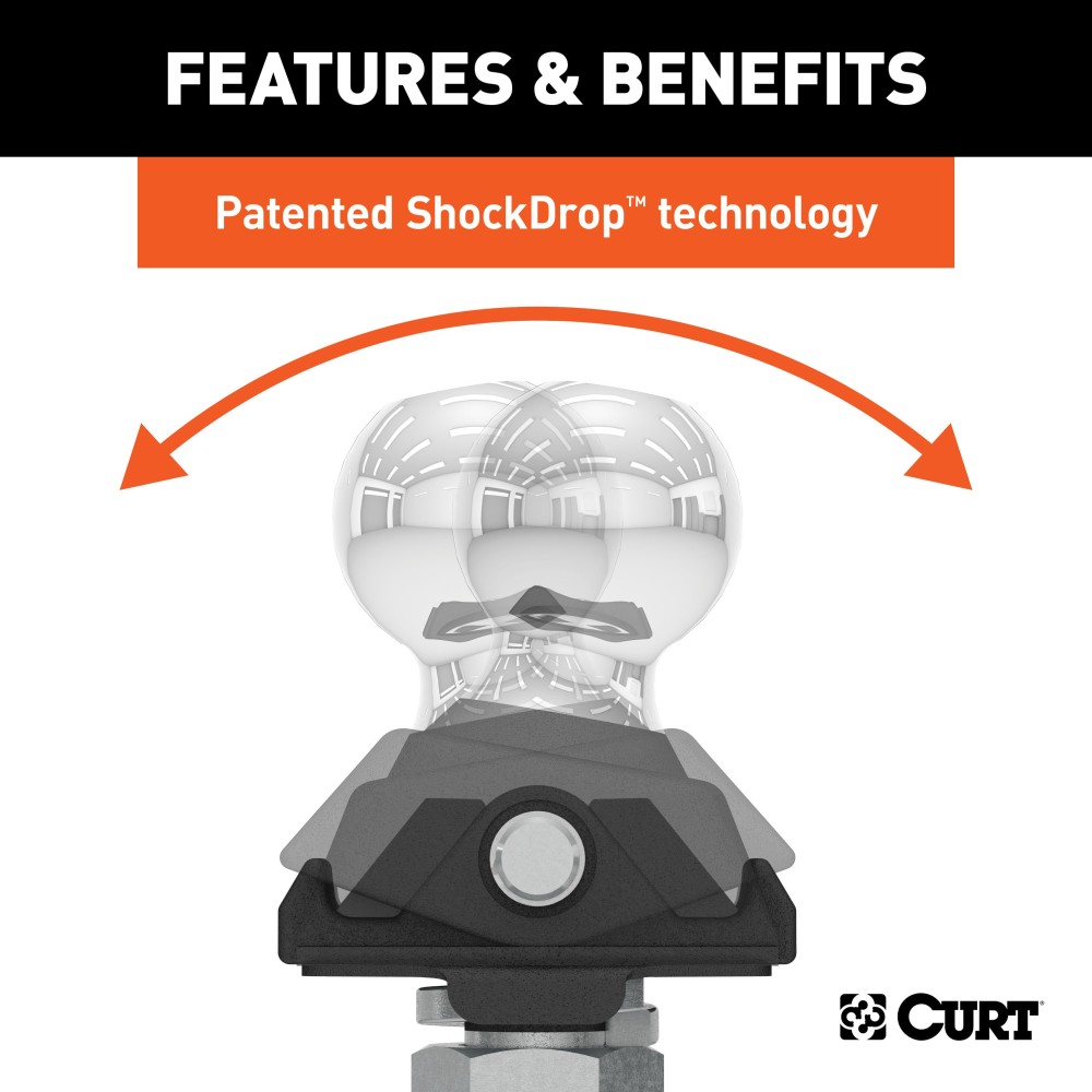 CURT RockerBall Trailer Ball with ShockDrop Technology CURT RockerBall cushion hitch ball, reducing jerking and noise at coupling point