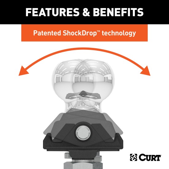 CURT RockerBall Trailer Ball with ShockDrop Technology for Smooth Towing CURT RockerBall trailer ball with ShockDrop technology for enhanced control and quiet towing