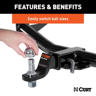 CURT Switch Ball trailer balls with interchangeable heads and J-groove design for various towing needs.