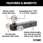 CURT Multi-Tow Ball Mount with Three Welded Trailer Balls CURT multi-tow ball mount with three welded balls on a hollow shank for versatile towing