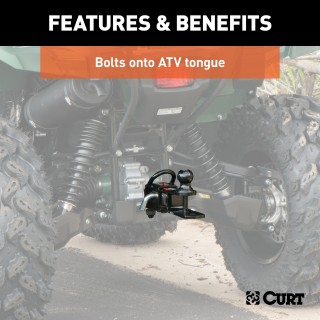 CURT ATV Towing Adapter with 2-inch Receiver and No-Swivel Design CURT ATV bolt-on adapter with 2-inch receiver and welded D-ring for towing